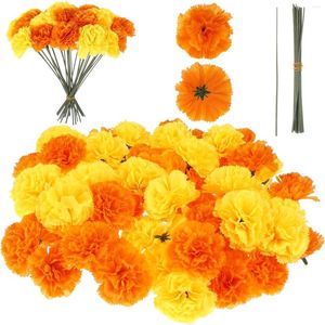 Decoratieve bloemen Bulk Marigold Heads Artificial Silk Flower Day of the Dead Diy Home Diwali Charigolds slingers slingers knutselende decoratie