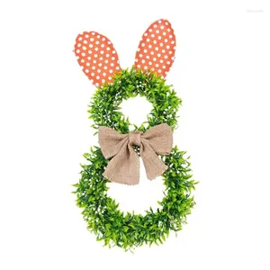 Couronne de fleurs décoratives avec oreilles de lapin, anneaux de fleurs de pâques colorés, ornement de porte à nœud