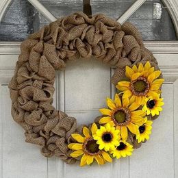 Fleurs décoratives Burlap Wreath Artificial Flower Spring pour les fermes de jardin de porte