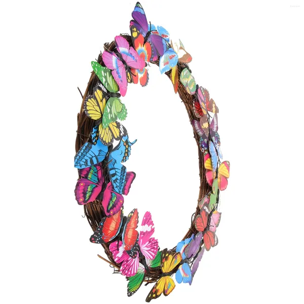 Couronne de fleurs décoratives et papillons, guirlande de noël pour porte de luxe, décor extérieur d'été, couronnes de printemps pour portes