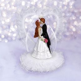 Decoratieve Bloemen Cake Topper Bruiloft Bruid En Bruidegom Romantisch Paar Met Hartvorm