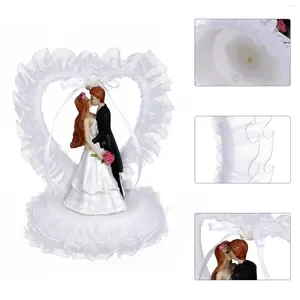 Flores decorativas Cake Topper Wedding Bride and Groom Pareja romántica con forma de corazón