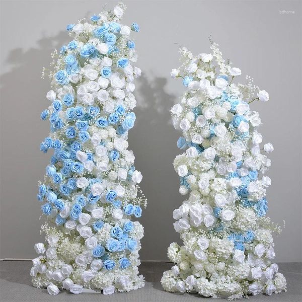 Décoratifs fleurs de gâteau de gâteau décoration bleu roses simulées fond de mariage arc arc kt carton arrangement de fleurs table f