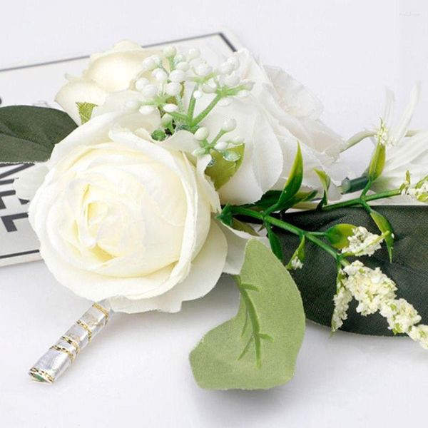 Fleurs décoratives Calla collier aiguille hommes exquise branche broche Rose Corsage mariage Floral bracelet marié broche mariée poignet fleur