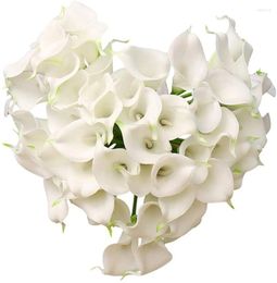 Fleurs décoratives calla lily nuptiale de mariage nuptial décor bouquet pvc latex réel touch fleur artificiel pack de 20 (blanc)