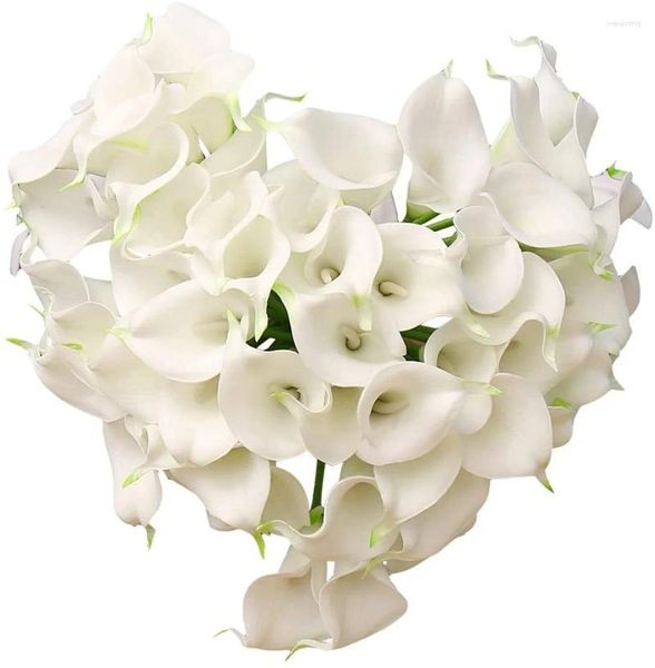 Flores decorativas CALLA LILY LILY Decoración de la fiesta de bodas de novia Bouquet PVC Látex Real Touch Flower Pack de 20 (blanco)
