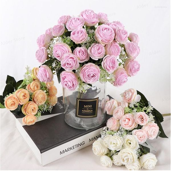 Fleurs décoratives camélia Rose artificielle Bouquet de soie 2023 mariage maison jardin fête décor gros bourgeons de thé faux fleur faux