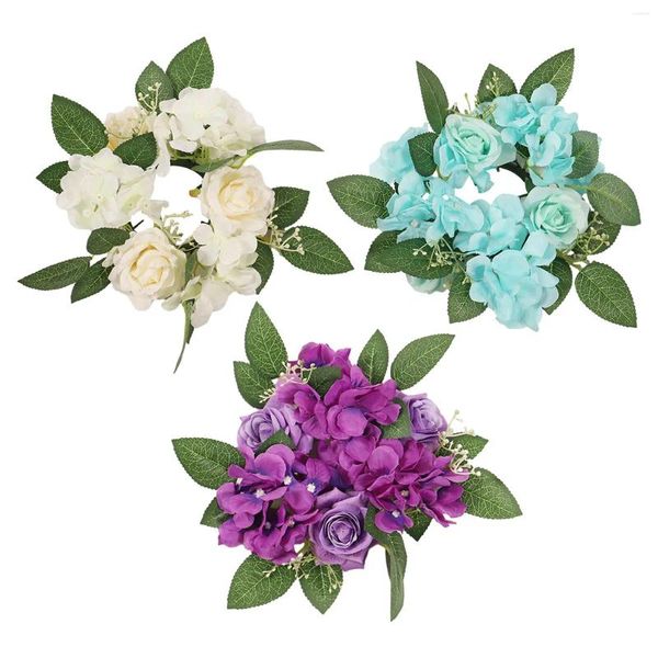 Couronne de fleurs décoratives, anneau de bougie, support de pilier Floral de verdure, style Boho, pour centre de table de mariage