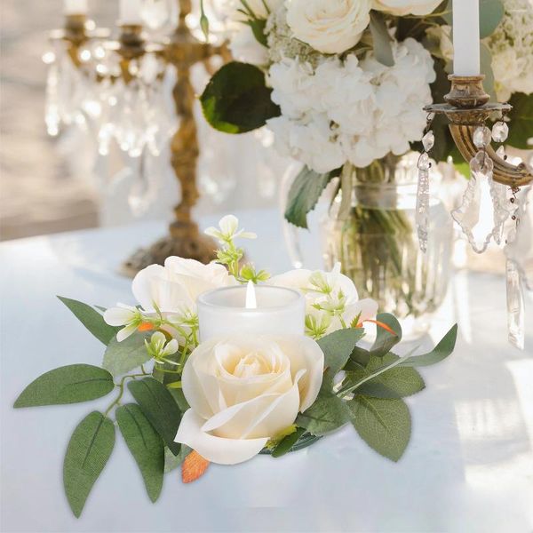 Flores decorativas Centros de mesa de flores de guirnaldas para velas Ceremonia de la corona de la corona de la corona de la corona de la corona artificial Tablas de mesa