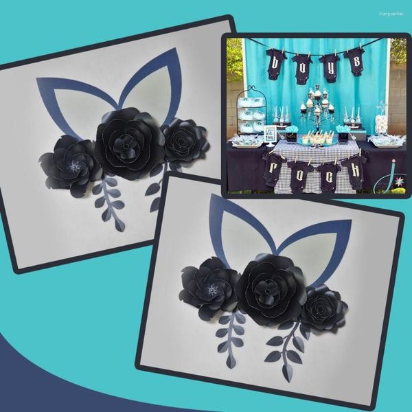 Flores decorativas Cartulina Negro Papel de bricolaje Hojas Orejas Set para eventos de boda Telones de fondo Decoraciones Vivero Pared Deco Tutoriales en video