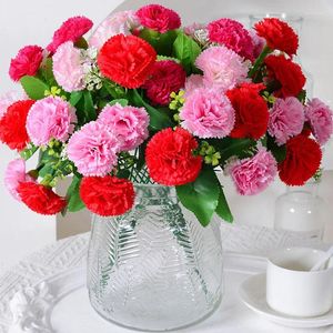 Fleurs décoratives Carnation Artificiel Silk Spring Flower Bouquets Decoration pour table d'accueil Mariage Mothers Day Floral Arrangement