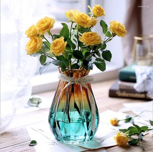 Flores decorativas centro de mesa florero transparente de color cristal/jarrones de cristal para decoración del hogar