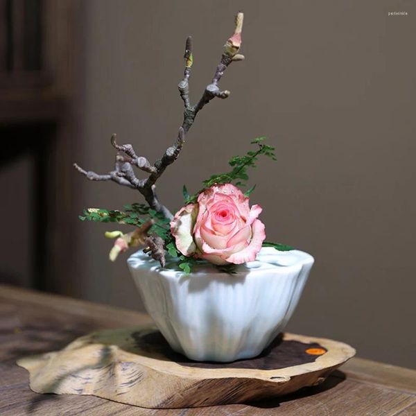 Fleurs décoratives Céramique Lotus Flower Pot Hydroponic Vase Sèche Pod Container Bonsaï Le décor de bureau Small Céramique décore