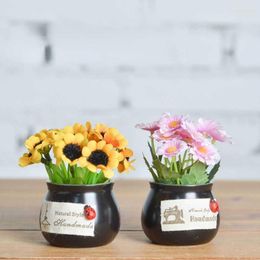 Fleurs décoratives en céramique tasse ronde Simulation faux Pot de fleur artificielle pour la décoration de la maison intérieur de voiture créative
