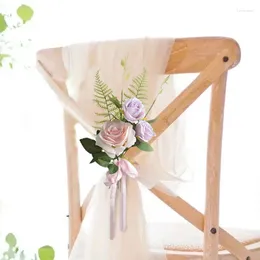 Chaise décorative chaise artificielle ruban sashes noue couverture de banquet de fougère rose pour les épreuves de mariage de mariage de voiture d'église
