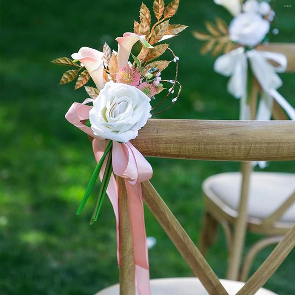 Fleurs décoratives pour dossier de chaise, tissu en soie, plastique multicolore, atmosphère de lieu de mariage