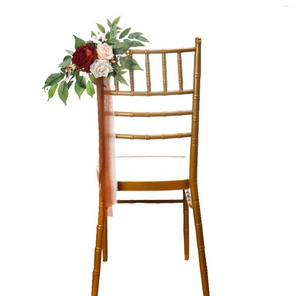 Fleurs décoratives chaise dos fleur avec rubans Rose soie pour mariage église anniversaire extérieur