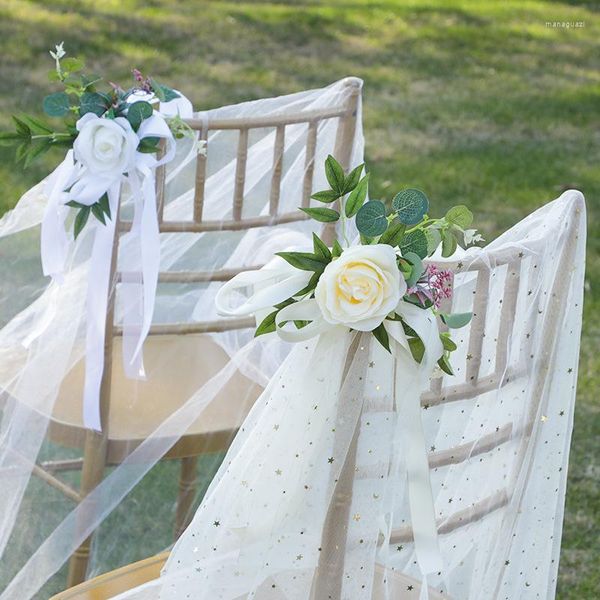 Flores decorativas Fajas para sillas Ramo de rosas Corbata Asiento Nudo Cubierta Cinturón Arco Para Iglesia El Banquete Banquete de boda Eventos Decoración de mesa