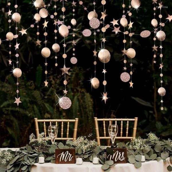 Fleurs décoratives Champagne Mariage Party Décoration Circle Garland Twinkle Star Streater Stars Banner Feeding Engagement Supplies