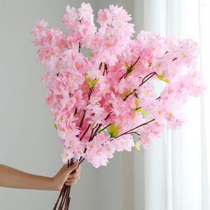 Fleurs décoratives fleur de cerisier fleur artificielle avec des feuilles 100cm longue tige soie pêche pour bureau à domicile El décor de fête de mariage