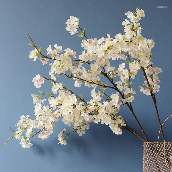 Fleurs décoratives fleur de cerisier longue branche rose décor de chambre artificielle décoration de chambre faux Flores déco Mariage Mariage Floral blanc