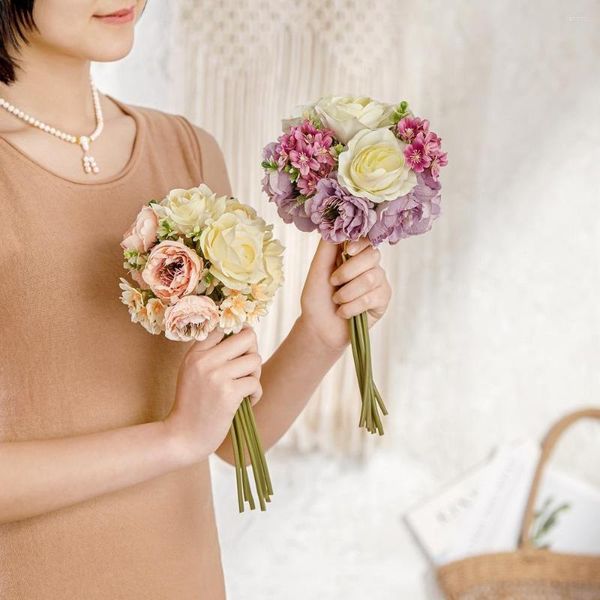 Fleurs décoratives en mousseline de soie Bouquet soie fleur artificielle bricolage à la main couronne Scrapbook décoration de mariage artisanat faux