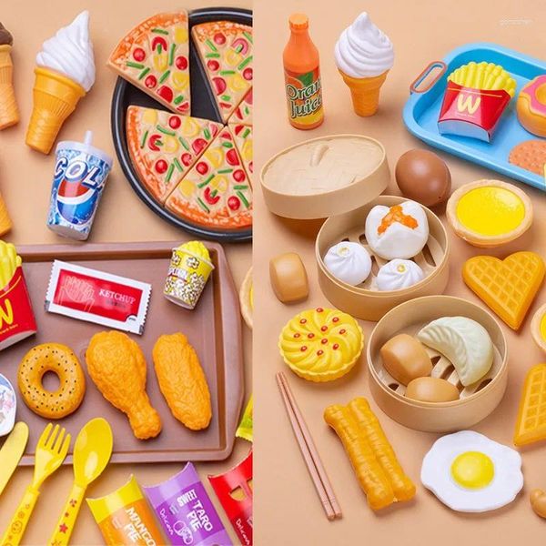 Flores decorativas Juguetes de cocina para niños Corte de plástico Pizza Bollo Combinación Helado Bebida Kit de comida Kat Juego de imaginación Juguete educativo para