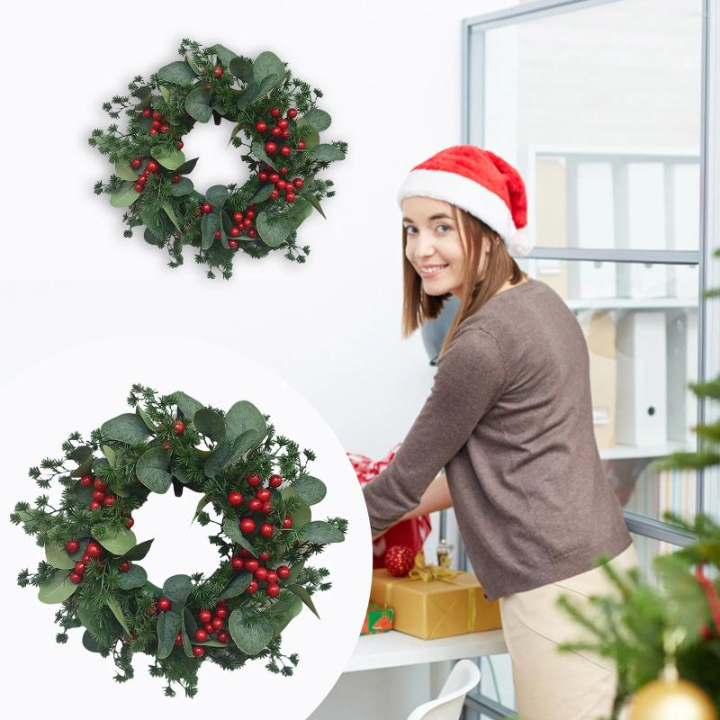 Flores decorativas Decorações de chaminé de Christmas Wreath Simulation Trumpe Berry Porta de folha de suspensão Decoração de adereços para grinaldas