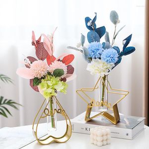 Fleurs décoratives chinois métal cadre verre Vase année décoration maison salon ameublement artisanat Table basse accessoires