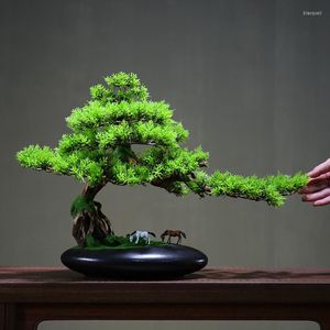 Fleurs décoratives chinois simulé bienvenue pin bonsaï décoration salon Luohan cyprès bureau Table à thé bionique faux