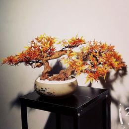 Fleurs décoratives Style chinois Simulation faux érable articles d'ameublement de bureau en pot fausses plantes artisanat fournitures automne fête décor