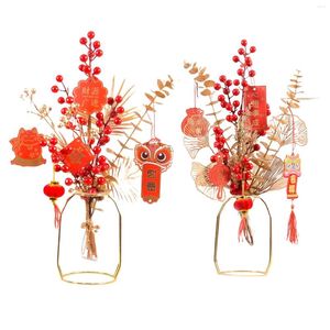 Fleurs décoratives année chinoise décoration artificielle baies rouges Bouquet Art artisanat bonsaï