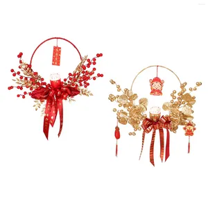 Fleurs décoratives de l'année chinoise, couronne murale suspendue en métal, artisanale, pour les vacances