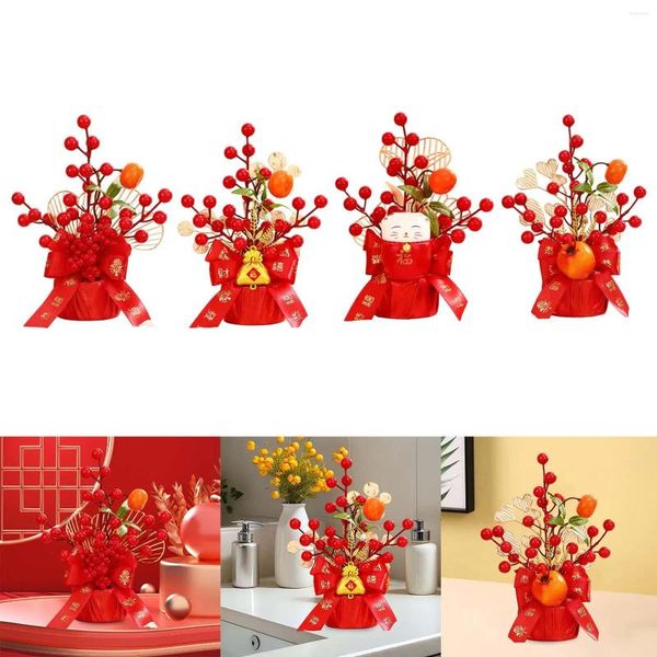 Flores decorativas decoración del año chino mesa centro de mesa flor falsa bendición cubo para