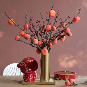 Fleurs décoratives année chinoise Fortune fruits faux Bouquet décoration maison salon kaki Table à manger