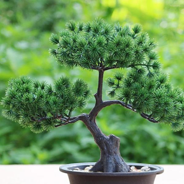Flores decorativas Simulación Zen china Árbol de pino falso Plantas en macetas de bienvenida Decoraciones bonsái Equipo de jardín Decoración del hogar Artificial