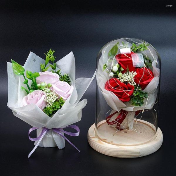 Fleurs décoratives Noël 3 Savon LED Lumière Couvert Rose Coffret Cadeau Pour Copines Amis Cadeaux D'anniversaire