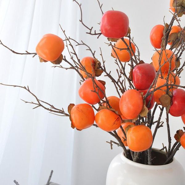 Fleurs décoratives de noël branche de kaki artificielle simulant des fruits pour la maison Table à manger Vase ornement Navidad décoration d'arbre de noël