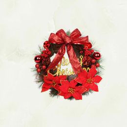 Couronne de pin artificielle de noël, fleurs décoratives, avec nœud, baies rouges, paillettes, signe de Poinsettia, ornement de porte de noël, décoration extérieure