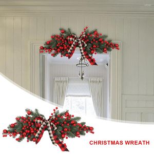 Fleurs décoratives de Noël de Noël artificiel branche couronne avec arc à carreaux éclairage de porte festival des festivals pour le devant de la maison