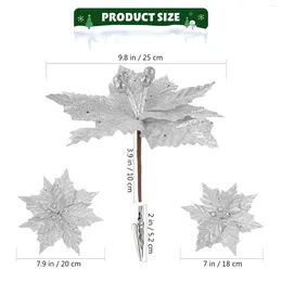 Decoratieve bloemen Kerstmis kunstmatige poinsettia boom bloem decoraties glitterfake withornamenten decor poinsettias clips zilver stengel