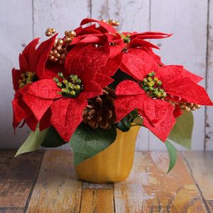 Decoratieve bloemen Kerst kunstpoinsettia plant ingemaakt rood voor tuinplank tafelblad tafel middelpunt woonkamer