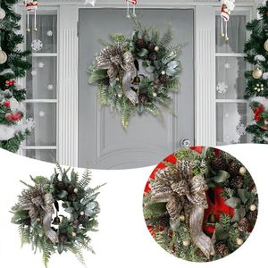 Fleurs décoratives de Noël couronne artificielle pour porte d'entrée extérieure avec des lumières fonctionnant