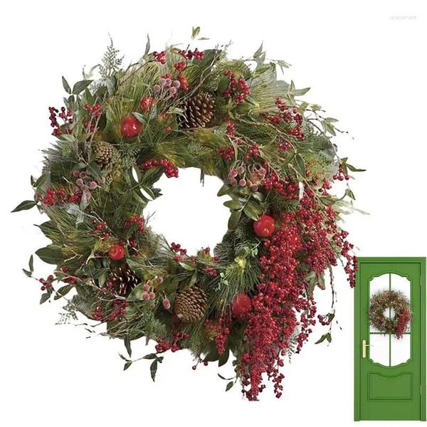 Fleurs décoratives de Noël couronne de baies artificielles avec des cornes de pin porte d'entrée Garland suspension décor pour la fenêtre d'arbre à cheminée