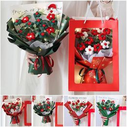 Fleurs décoratives Bouquet de noël Crochet fleur Ins avec sacs cadeaux cadeaux mariage décor à la maison fête des enseignants