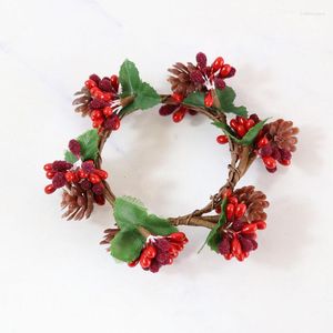 Dekorative Blumen Weihnachtskerze Kranz Kerzenhalter Simulation Beere Serviettenring Home Desktop Ornament DIY Hochzeit Party Dekoration