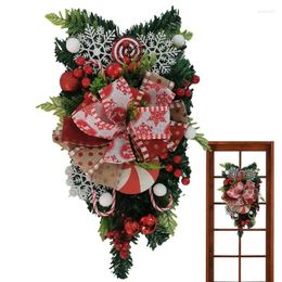 Decoratieve bloemen Kerstmis Candy Cane Swag Rood en Wit met ondersteboven boomkransen voor huizentuin in de buitenlucht