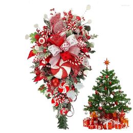 Decoratieve bloemen Kerstmis Candy Cane Swag 21inch rood en wit met ondersteboven boomkransen voor huizentuin buiten