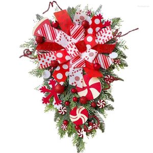 Decoratieve Bloemen Kerst Snoep Riet Swag Krans Guirlande Boog Ornament Ondersteboven Boom Kransen Voor Huis Tuin Decor