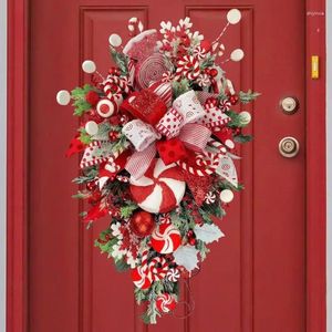 Decoratieve bloemen Kerstmis Candy Cane Swag krans kunstmatige raam muur deur hangende slingers rattan voor buitendecoratie